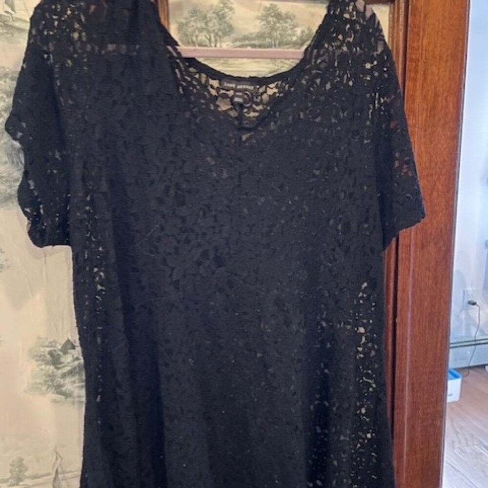 Lane Bryant Solid Black Lace Stretch V-Neck Sheer See through 26/28